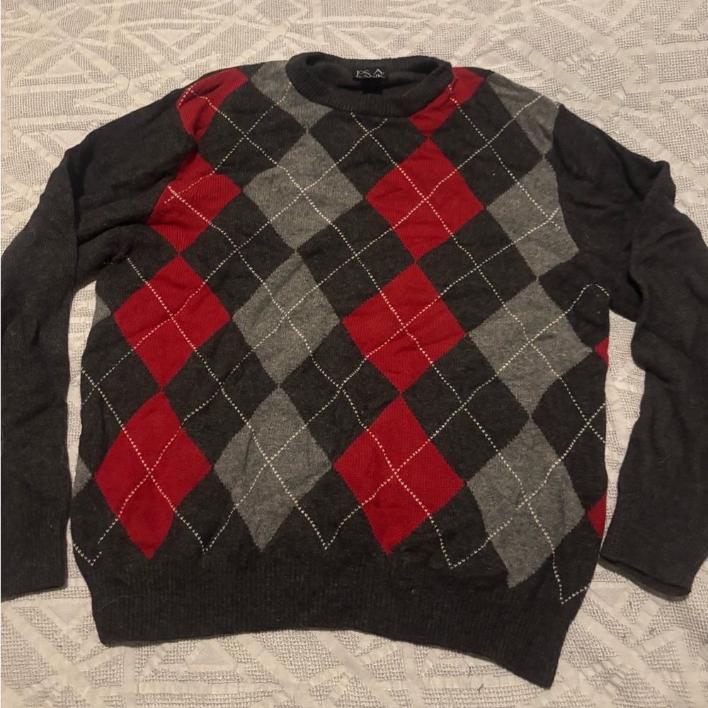 Jos A Bank Adult Large Wool Sweater Gray with Red